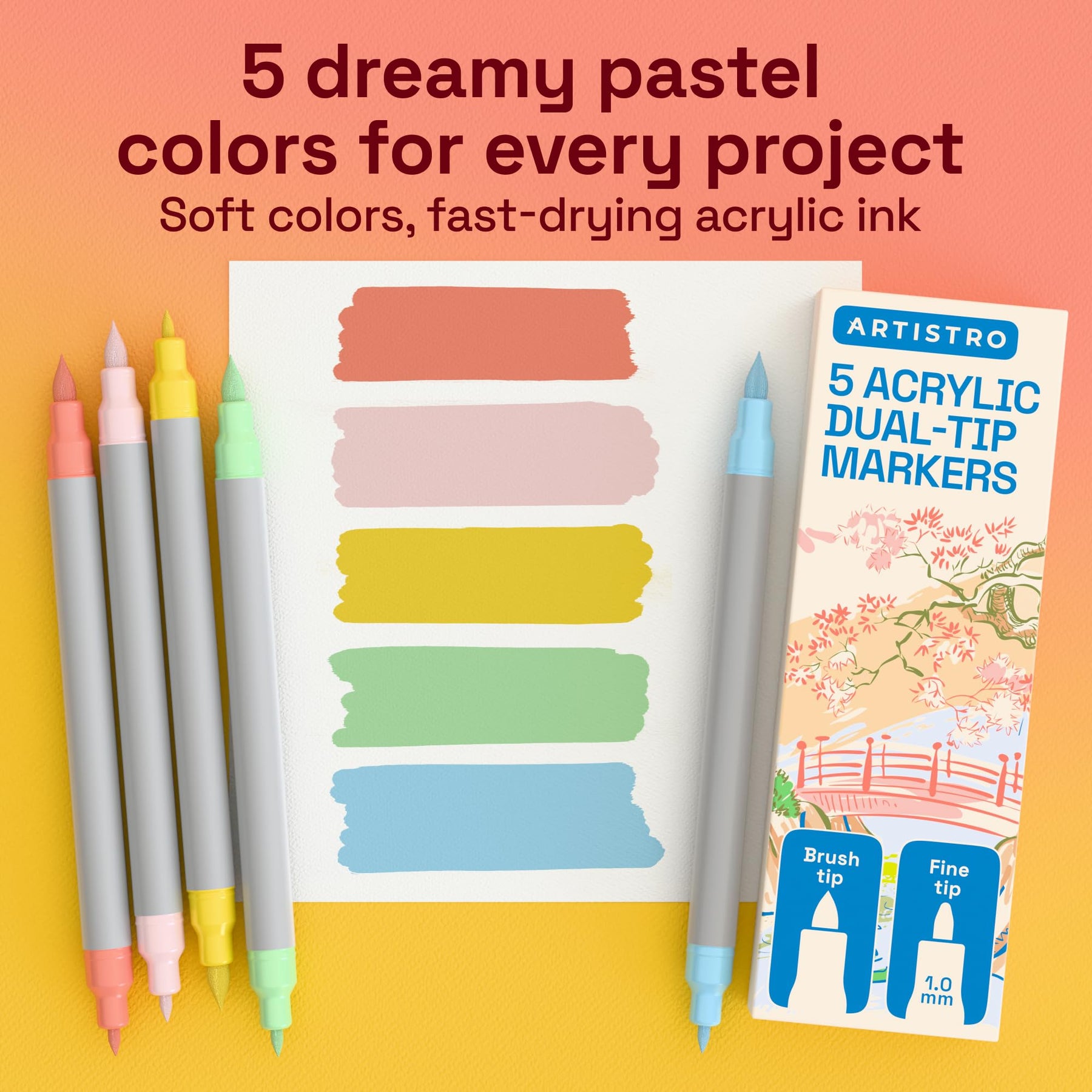 ARTISTRO 5 Pastel Dual-Tip Acrylic Paint Marker Pens for Drawing