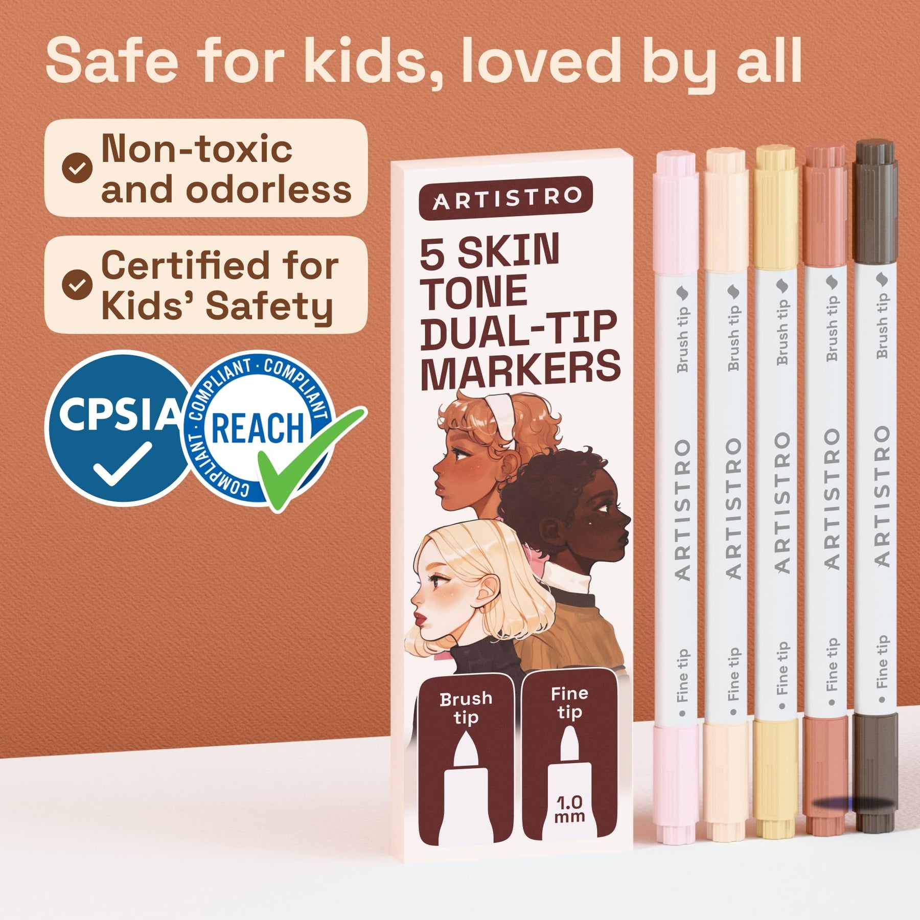 ARTISTRO 5 Skin Tones Acrylic Paint Markers - Paint Pens for Drawing - For Fabric, Rock, Glass, Wood, Molds - Arts & Cra