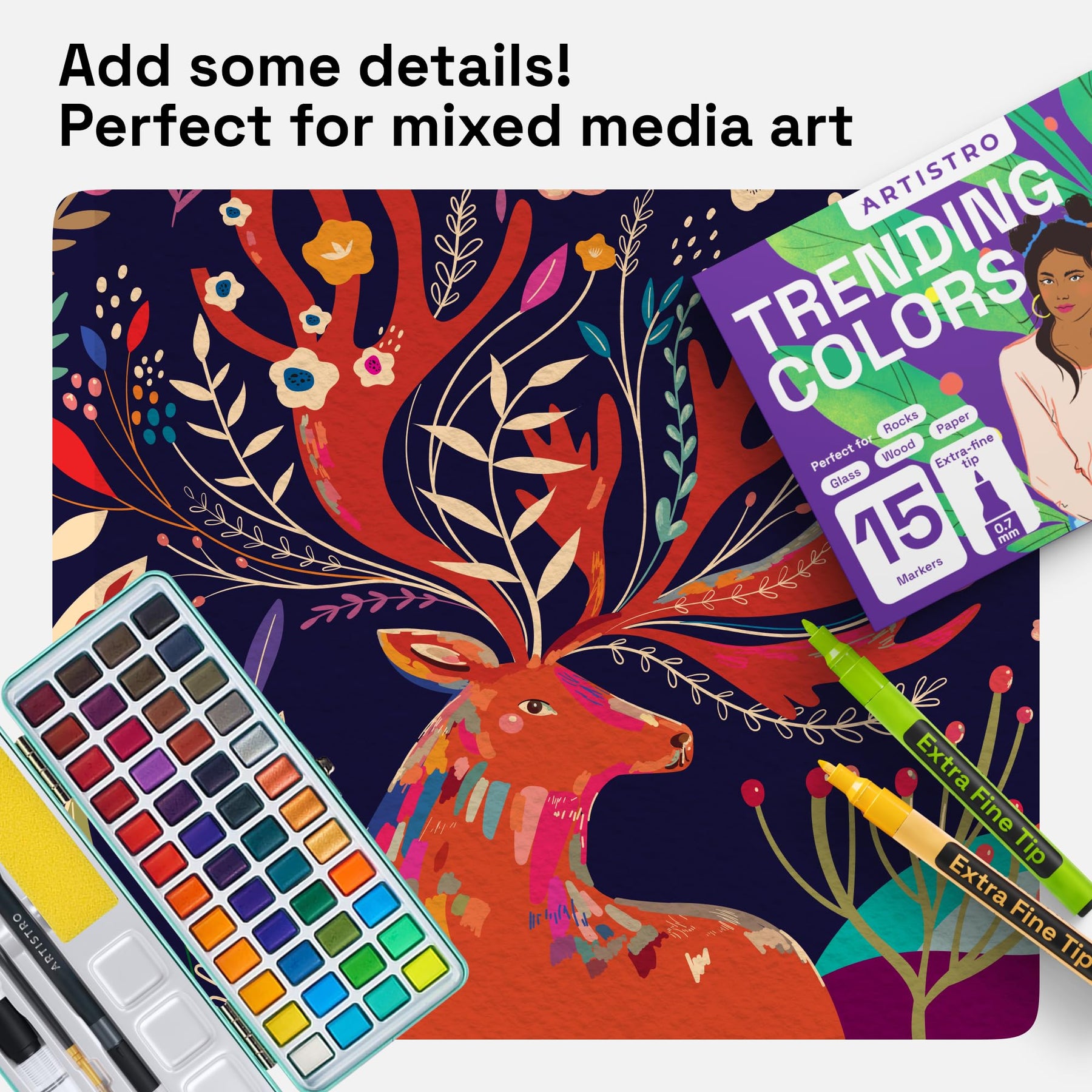 ARTISTRO 15 Acrylic Paint Markers - Paint Pens for Glass Marking, Rock Painting, Ceramic, Wood, Fabric, DIY, Craft, Canv