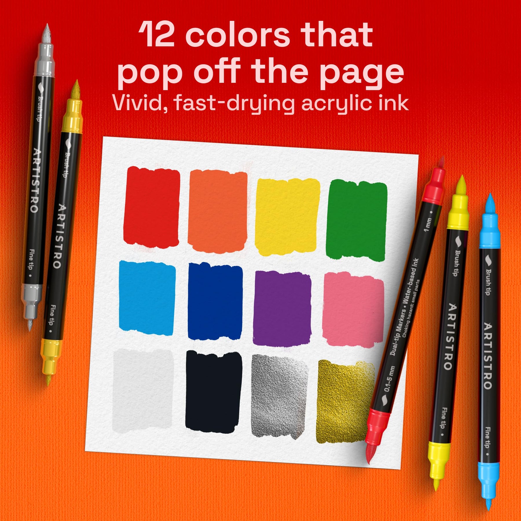 ARTISTRO 12 Acrylic Paint Markers - Paint Pens for Drawing - For Fabric, Rock, Glass, Wood, Molds - Arts & Crafts Gift f