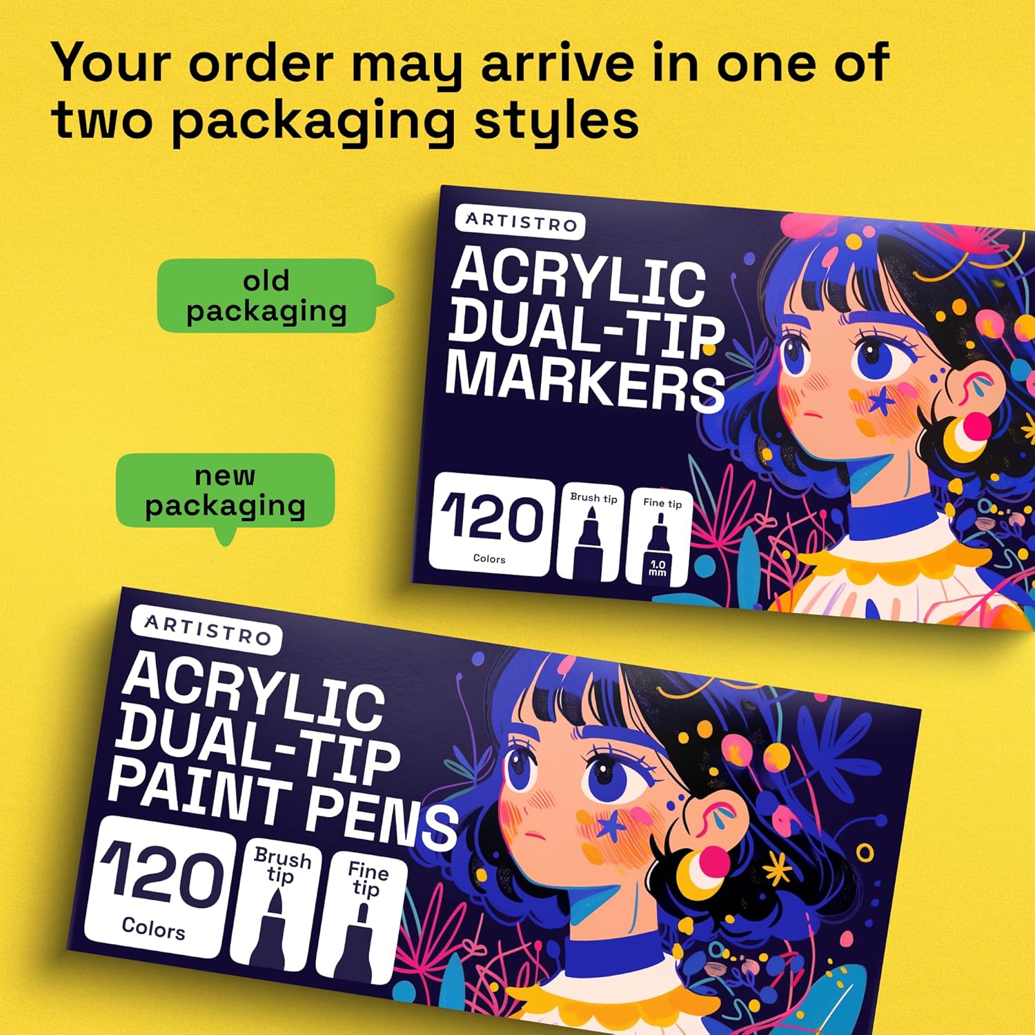 ARTISTRO 120 Acrylic Paint Markers - Paint Pens Dual Tip Brush + Fine Ideal for Calligraphy - Perfect for Fabric, Rock, Glass, Wood, DIY - Art Supplies, Stocking Stuffers, Christmas Gift Idea