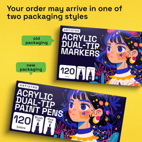 ARTISTRO 120 Acrylic Paint Markers - Paint Pens Dual Tip Brush + Fine Ideal for Calligraphy - Perfect for Fabric, Rock, Glass, Wood, DIY - Art Supplies, Stocking Stuffers, Christmas Gift Idea