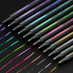 ARTISTRO 24 Metallic Acrylic Paint Markers - Fine Tip Paint Pens for Rock, Wood, Glass, Ceramic, Black Paper, Scrapbooking Crafts, Card Making, DIY Photo Album, Ceramic