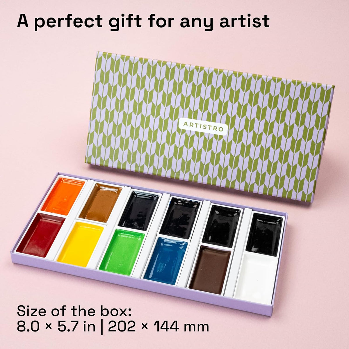 ARTISTRO Professional Watercolor Paint Set for Adults - 12 Pigment-Rich Colors, XL Pans, ASTM-I Lightfastness, High Tinting Strength Watercolor Set for Professionals made by professionals