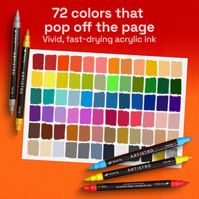 ARTISTRO 72 Acrylic Paint Markers - Paint Pens for Drawing, Brush + Fine Tips - For Fabric, Rock, Glass, Wood, DIY, Eggs - Art & Craft Supplies for Adults, Teens, Kids - Easter Basket Stuffers