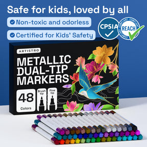 ARTISTRO 48 Metallic Dual-Tip Acrylic Paint Marker Pens for Drawing