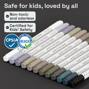 ARTISTRO 12 Gray Tones Dual-Tip Acrylic Paint Marker Pens for Drawing