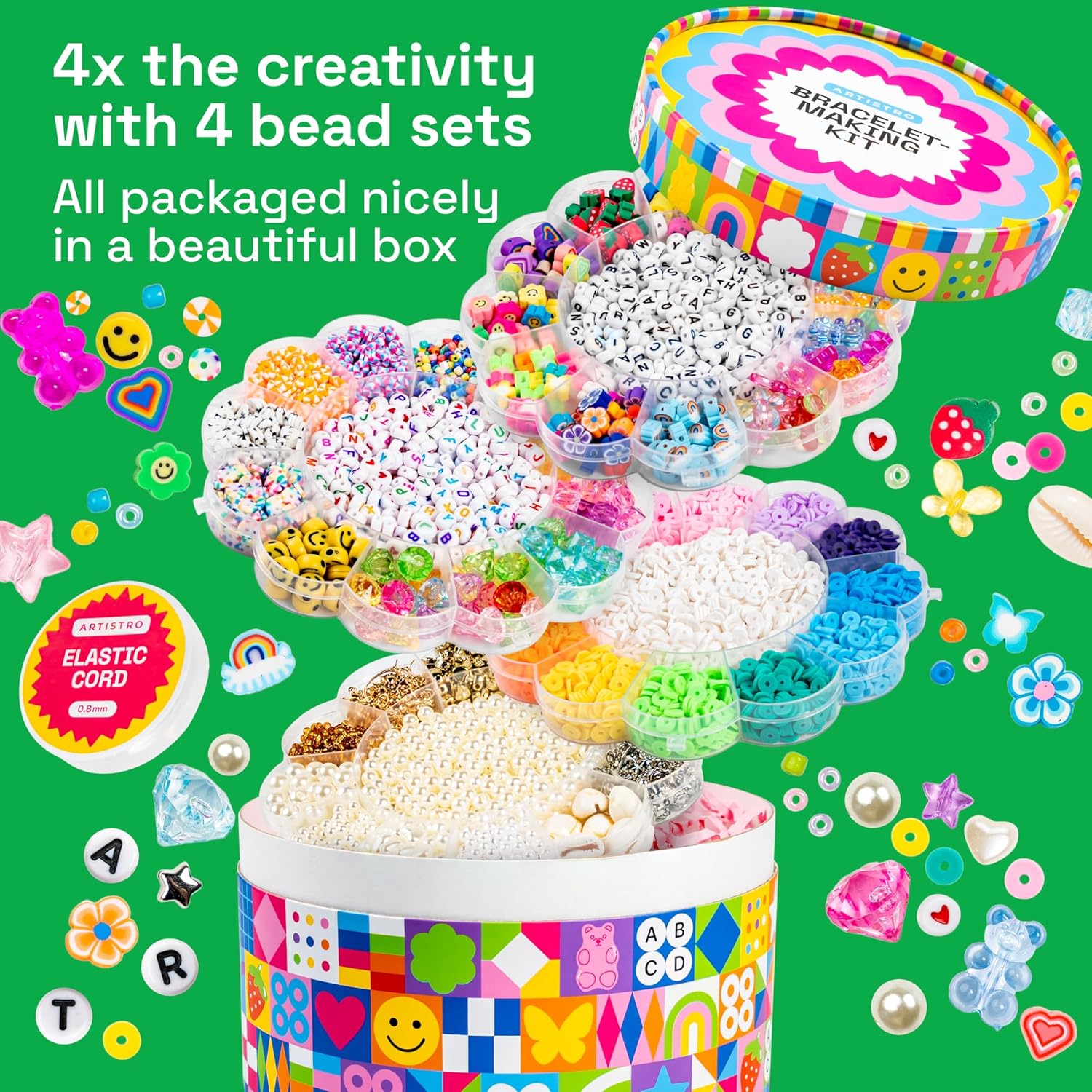 ARTISTRO 10000 pcs Bracelet Making Kit - Friendship Bracelet Kit for Jewelry Making with Clay Beads, Letter Beads, & More - Kandi Bracelet Kit, Bracelet Making Kit for Girls, Boys, Adults, BMK-BS-1