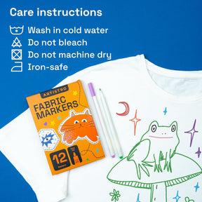 ARTISTRO 12 Fabric Markers - Fine Tip Fabric Markers Permanent for Clothes - No Bleed Pens for T-Shirts, Bags, Textile, Canvas, and more