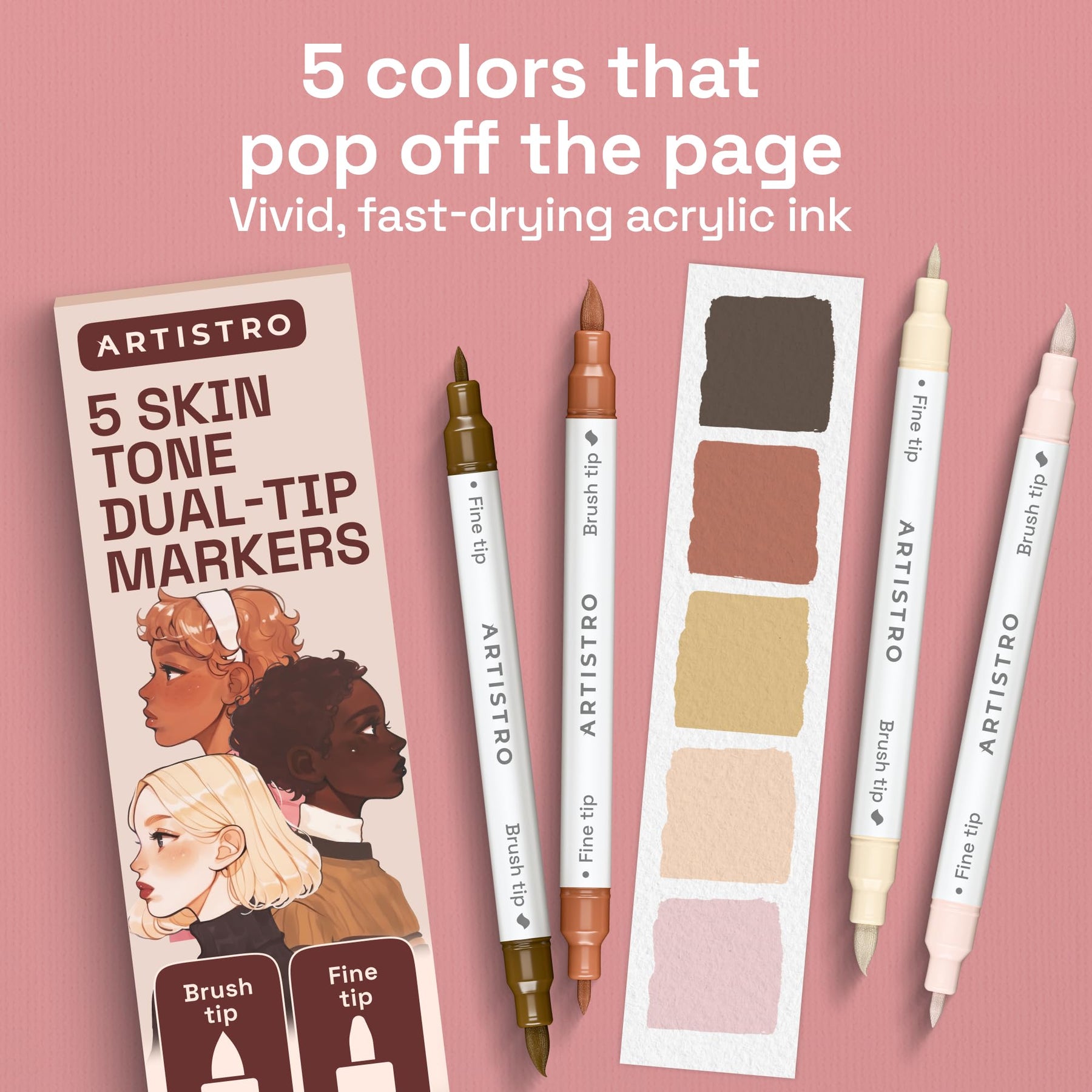 ARTISTRO 5 Skin Tones Acrylic Paint Markers - Paint Pens for Drawing - For Fabric, Rock, Glass, Wood, Molds - Arts & Cra
