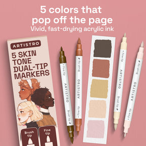 ARTISTRO 5 Skin Tones Acrylic Paint Markers - Paint Pens for Drawing - For Fabric, Rock, Glass, Wood, Molds - Arts & Cra
