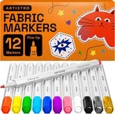 ARTISTRO 12 Fabric Markers - Fine Tip Fabric Markers Permanent for Clothes - No Bleed Pens for T-Shirts, Bags, Textile, Canvas, and more