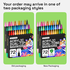 ARTISTRO Paint Markers - Acrylic Pens for Rock, Glass, Fabric, DIY - Art Supplies - 72 Dual Brush Tip Markers