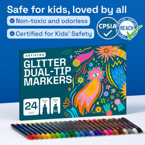 ARTISTRO 24 Sparkly Glitter Dual-Tip Paint Pens – Dazzling Markers with Acrylic Ink for Rock, Ceramic, Wood, Fabric, & M