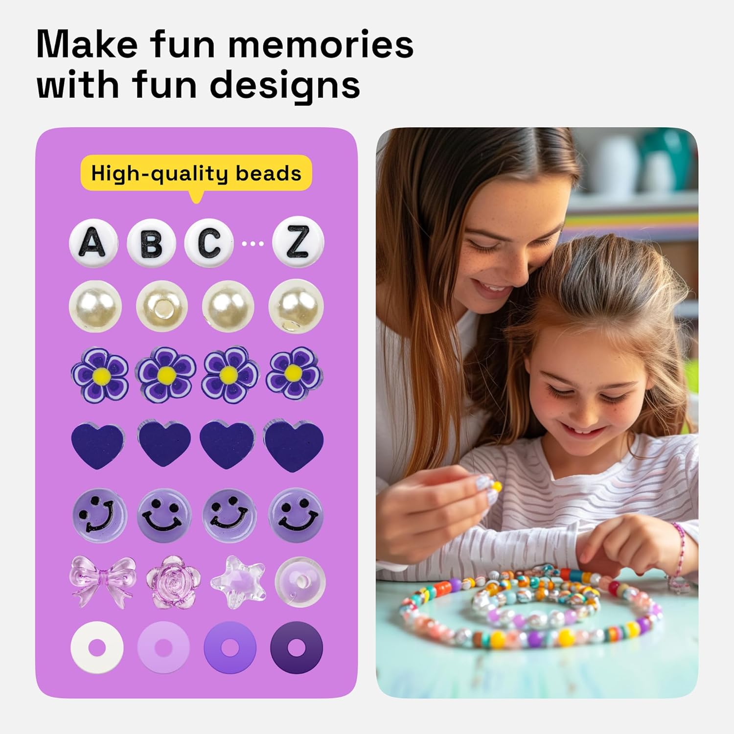 ARTISTRO 3000 pcs Bracelet Making Kit - Friendship Bracelet Kit with Pearl, Clay, Letter, Star, Flower, Heart Beads - Purple Kandi Beads Set for Girls, Boys and Adults