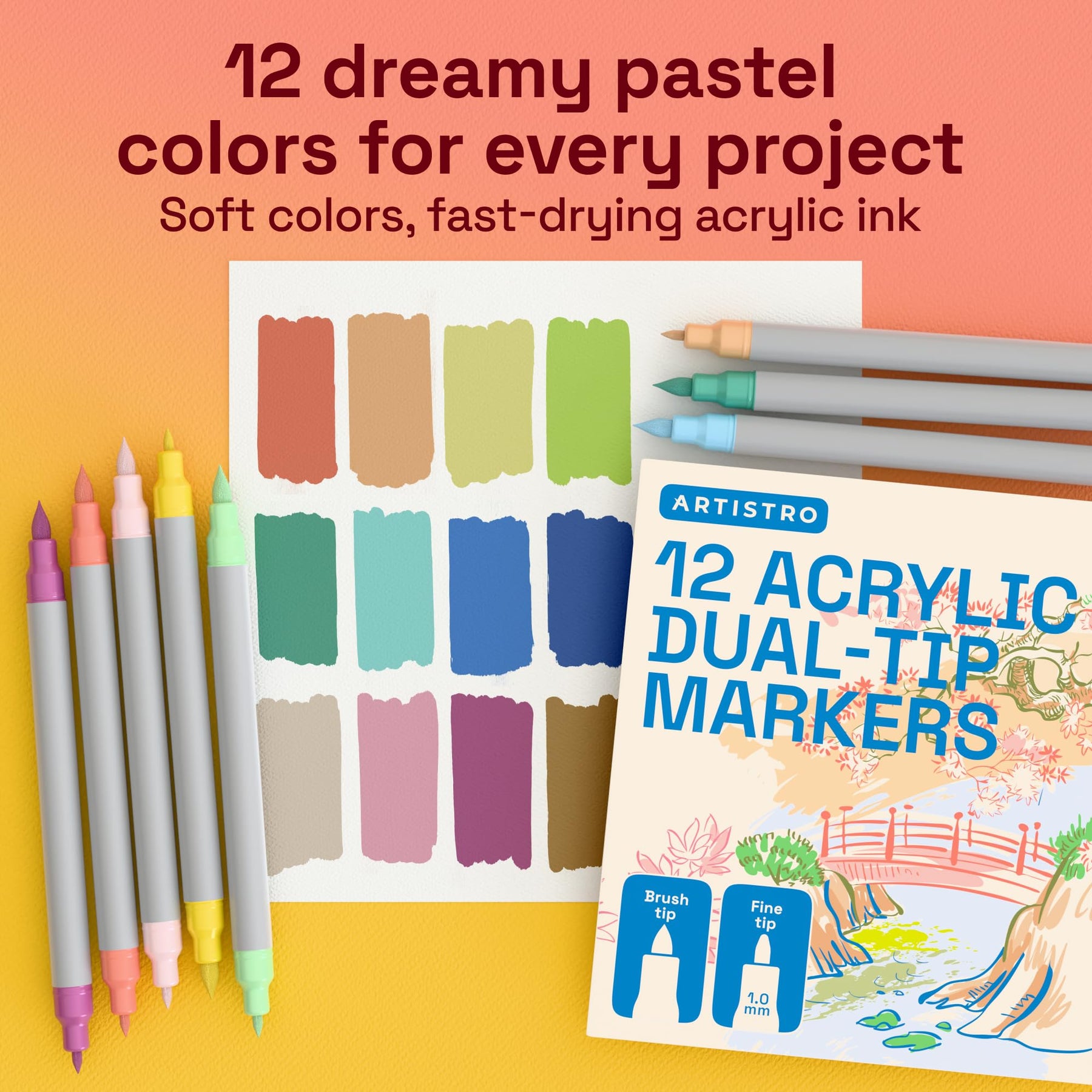 ARTISTRO 12 Pastel Dual-Tip Acrylic Paint Marker Pens for Drawing