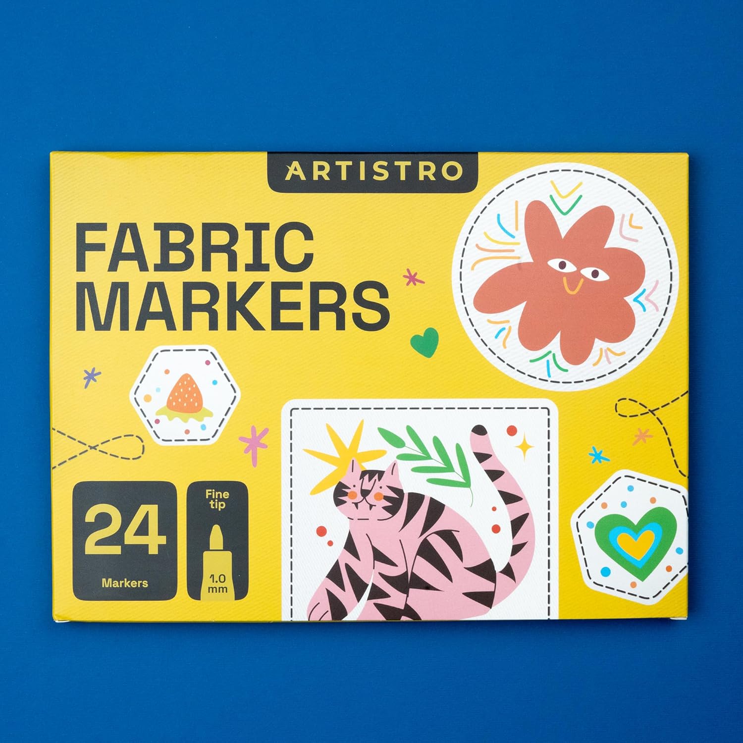 ARTISTRO 24 Fabric Markers - Fine Tip Fabric Markers Permanent for Clothes - No Bleed Pens for T-Shirts, Bags, Textile, Canvas, and more