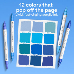 ARTISTRO 12 Blue Tones Dual-Tip Acrylic Paint Marker Pens