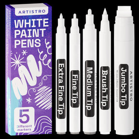 5 White Markers Different Tips - Acrylic Markers