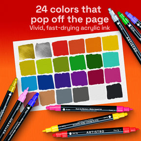 ARTISTRO 24 Mixed Colors Dual-Tip Acrylic Paint Marker Pens
