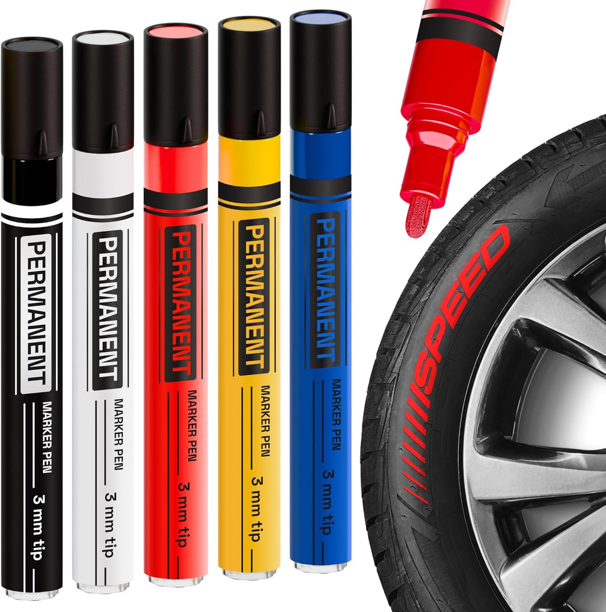ARTISTRO 5 Oil-Based Permanent Tire Markers - Medium Tip Paint Markers for Tire - Quick Dry, Waterproof