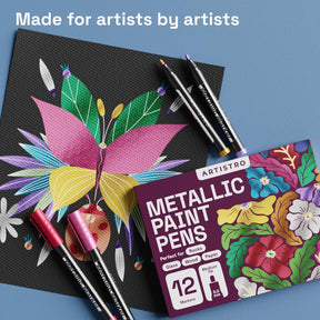 ARTISTRO 12 Metallic Acrylic Paint Markers - Medium Point Paint Pens for Rock, Wood, Glass, Ceramic, Black Paper, Scrapbooking Crafts, Card Making, DIY Photo Album, Ceramic