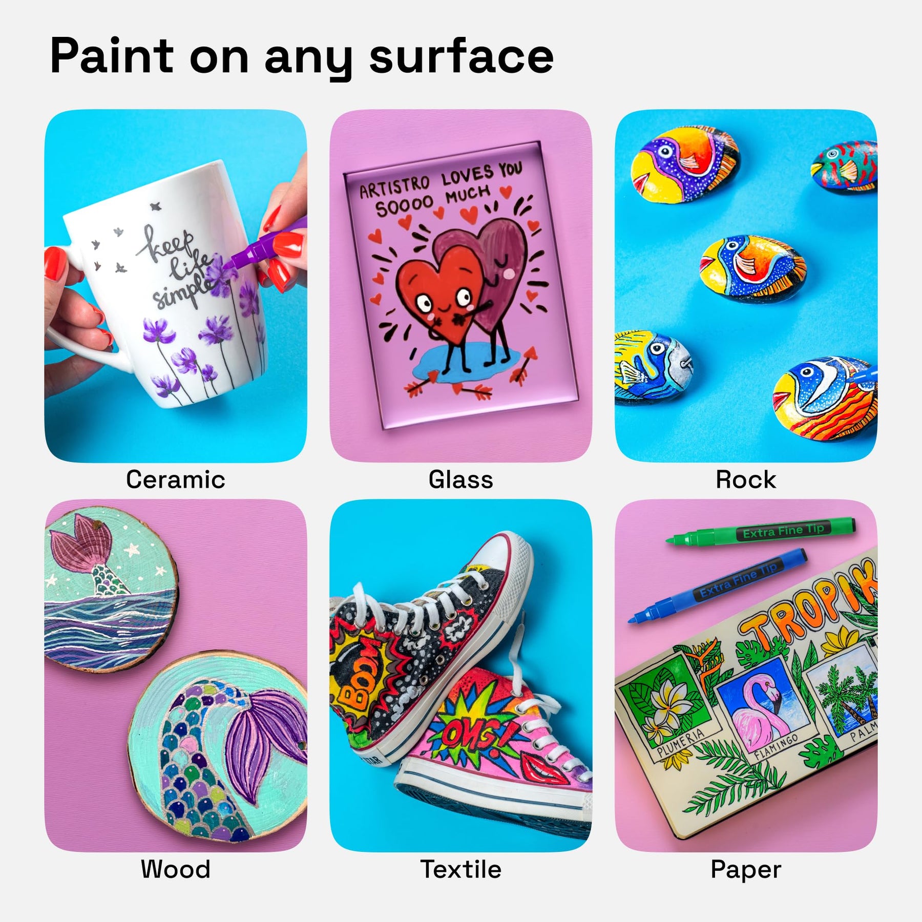 ARTISTRO 15 Acrylic Paint Markers - Paint Pens for Glass Marking, Rock Painting, Ceramic, Wood, Fabric, DIY, Craft, Canv