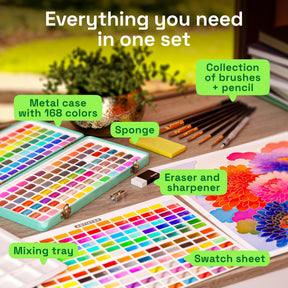 ARTISTRO Watercolor Paint Set with Palette & Brush Pens - 168 Colors