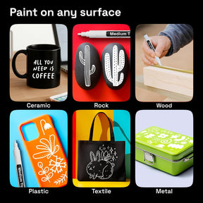 ARTISTRO 5 Oil-Based Permanent Paint Markers - Medium Tip Markers for Tire, Wood, Rock, Fabric, Glass, Ceramic, Metal, Plastic, and More - Quick Dry, Waterproof, White