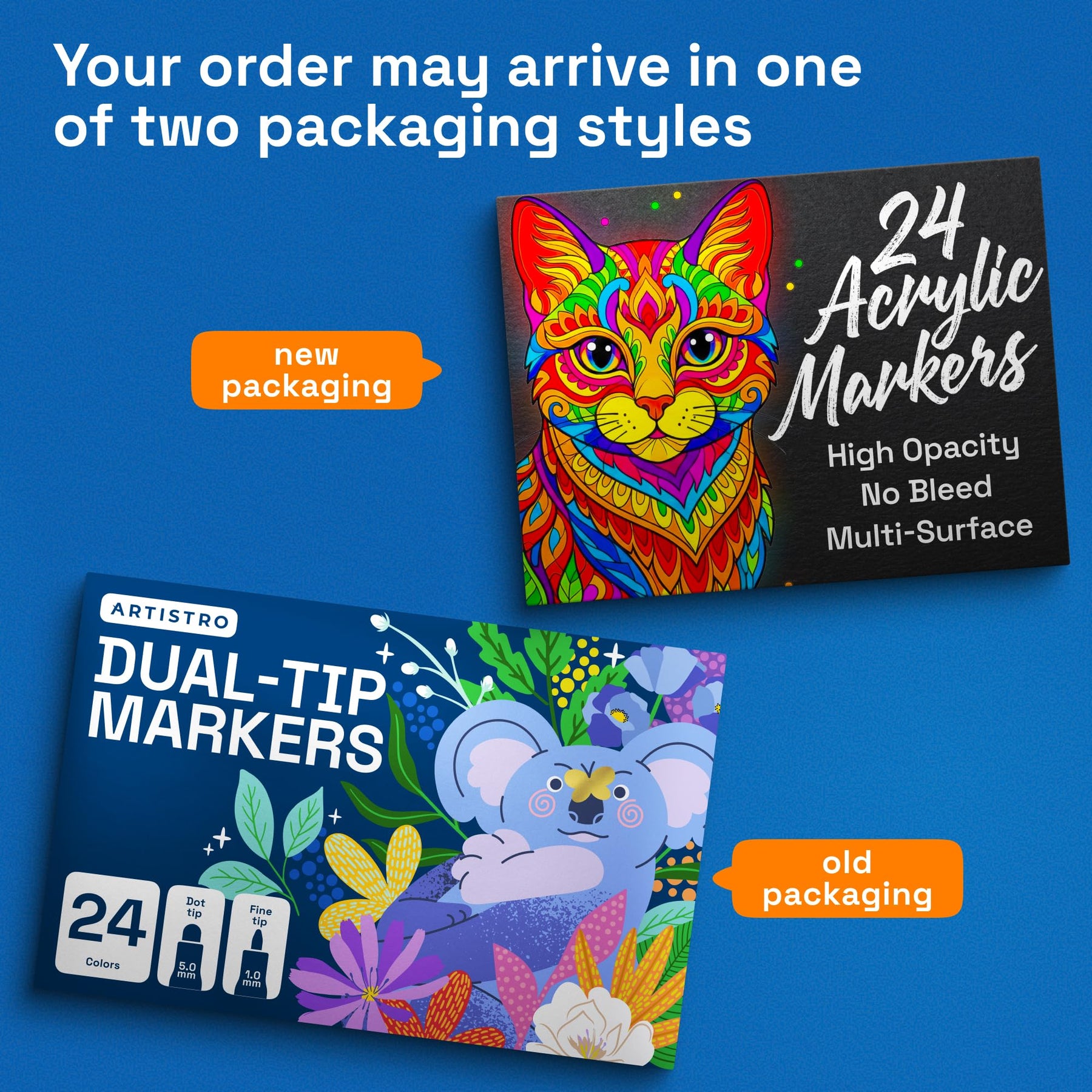 ARTISTRO 24 Mixed Colors Dual-Tip Acrylic Paint Marker Pens