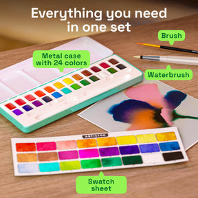 ARTISTRO Watercolor Paint Set with Palette & Brush Pens - 24 Colors