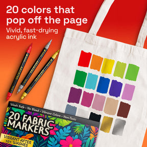ARTISTRO 20 Fabric Markers for Clothes and Textiles – Permanent No-Bleed Fabric Decorating Kit for T-Shirts, Bags, Canva