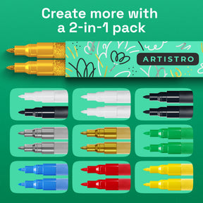ARTISTRO 2 Glitter Gold Acrylic Paint Markers - 0.7mm Extra Fine-Tip Paint Pens - Perfect for Crafting, Art Projects, & 