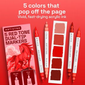 ARTISTRO 5 Red Tones Dual-Tip Acrylic Paint Marker Pens for Drawing