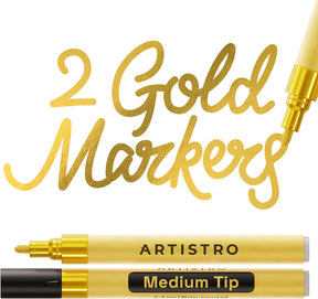 2 Gold Acrylic 3mm Metallic medium tip Paint Pens