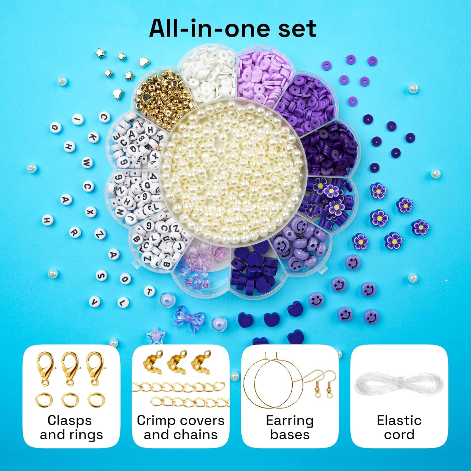 ARTISTRO 3000 pcs Bracelet Making Kit - Friendship Bracelet Kit with Pearl, Clay, Letter, Star, Flower, Heart Beads - Purple Kandi Beads Set for Girls, Boys and Adults