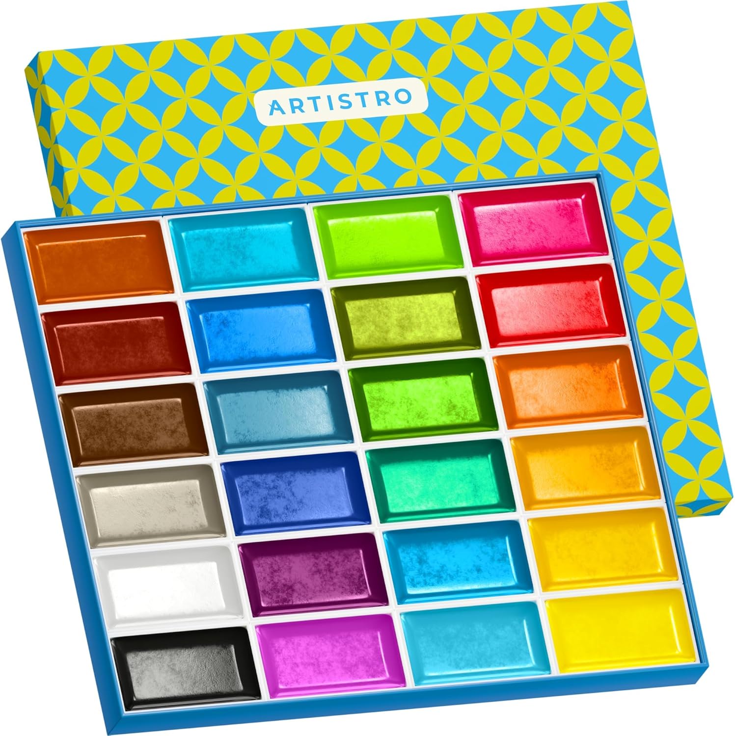 ARTISTRO Professional Watercolor Paint Set for Adults - 24 Pigment-Rich Colors, XL Pans, ASTM-I Lightfastness, High Tinting Strength Watercolor Set for Professionals made by Professionals