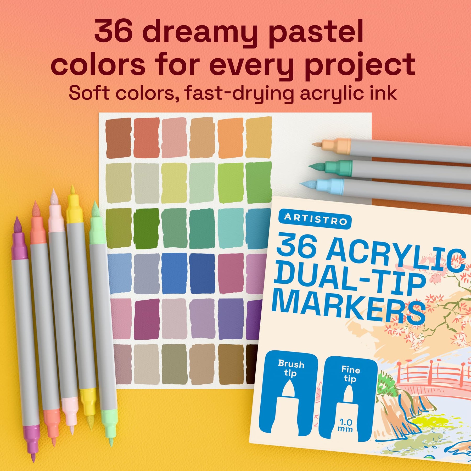 ARTISTRO 36 Pastel Dual-Tip Acrylic Paint Marker Pens for Drawing