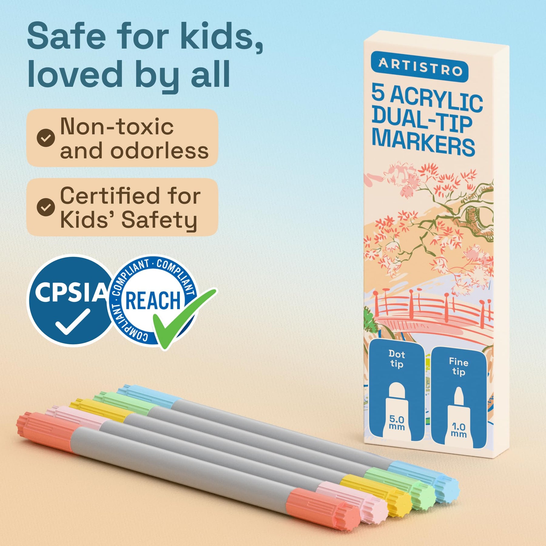 ARTISTRO 5 Pastel Dual-Tip Acrylic Paint Marker Pens