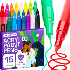 ARTISTRO 15 Acrylic Paint Pens, Art Set Acrylic Paint Markers, Fabric Markers for Textile, Canvas, Rock, Glass, Wood, Paper, Pumpkin, DIY for Kids and Adults