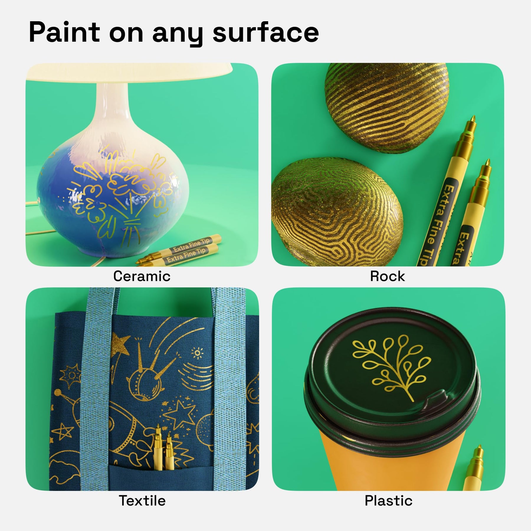 ARTISTRO 2 Gold Permanent Marker - Waterproof Markers for Tire, Fabric, Rocks, Glass, Ceramic, Wood, Paper - Oil Based M