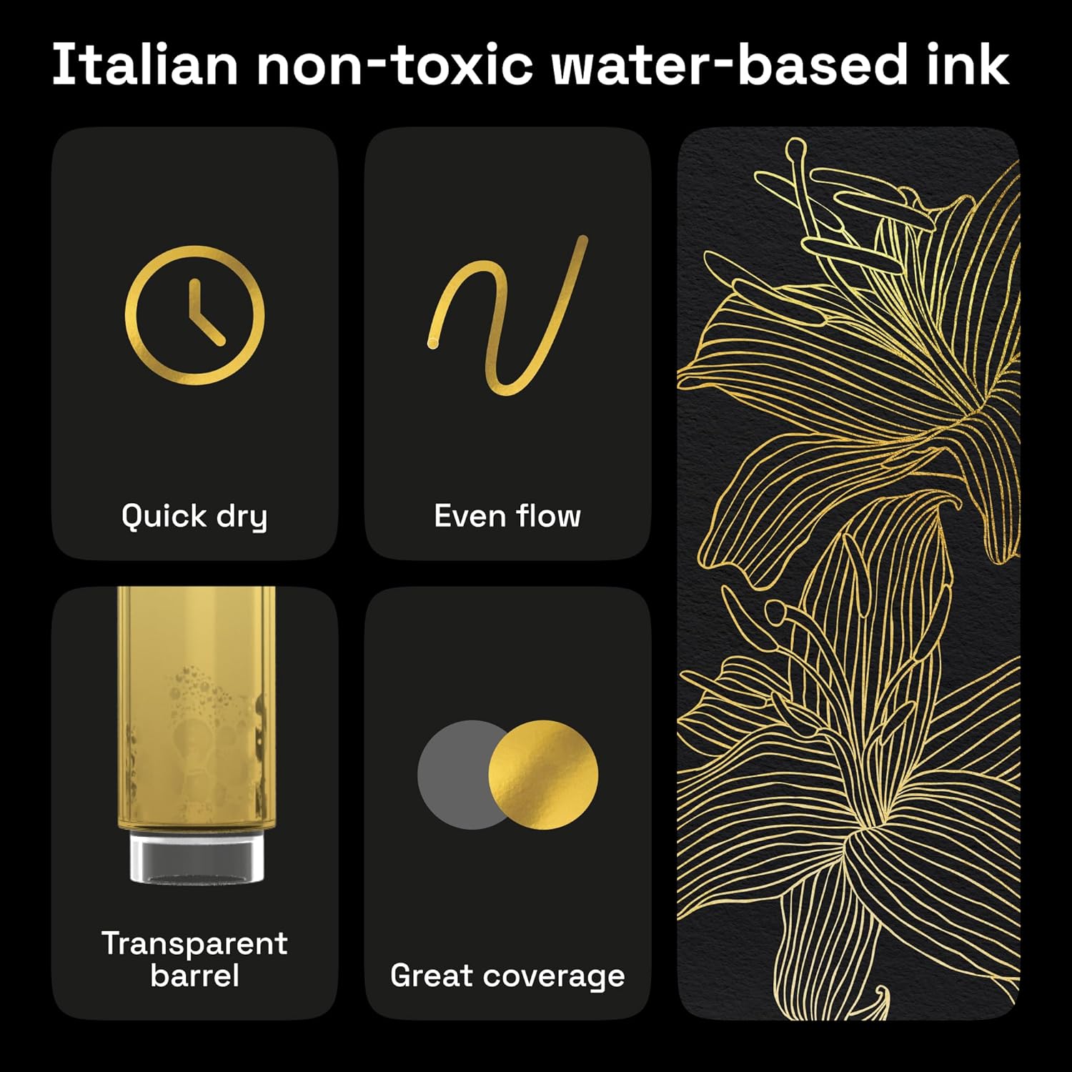 ARTISTRO 5 Gold Paint Pen for Glass Marking, Rock Painting, Ceramic, Wood, Tire, Fabric, Metal, Canvas - Set of 5 Acrylic Paint Markers Water-based - Extra-fine Tip