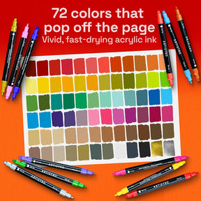 ARTISTRO 72 Acrylic Paint Markers for Rock, Fabric, Wood, Glass, Eggs - Dual-Tip Paint Pens for Coloring Books for Adults, Teens, Kids - Art & Craft Supplies - Gift Idea - Easter Basket Stuffers