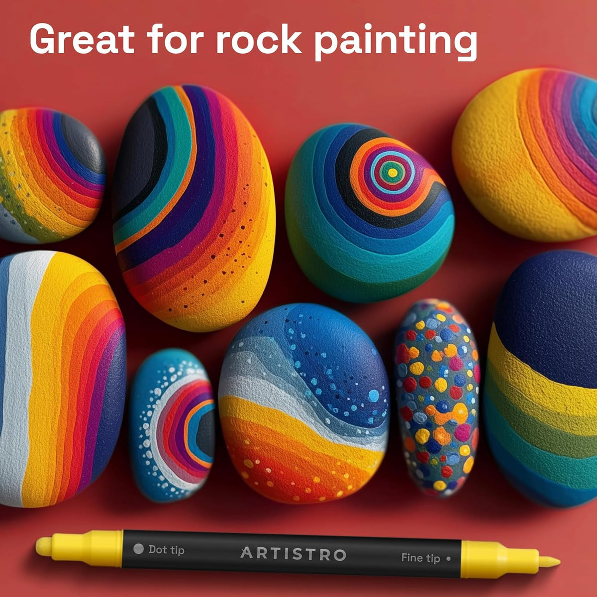 ARTISTRO 72 Acrylic Paint Markers for Rock, Fabric, Wood, Glass, Eggs - Dual-Tip Paint Pens for Coloring Books for Adults, Teens, Kids - Art & Craft Supplies - Gift Idea - Easter Basket Stuffers