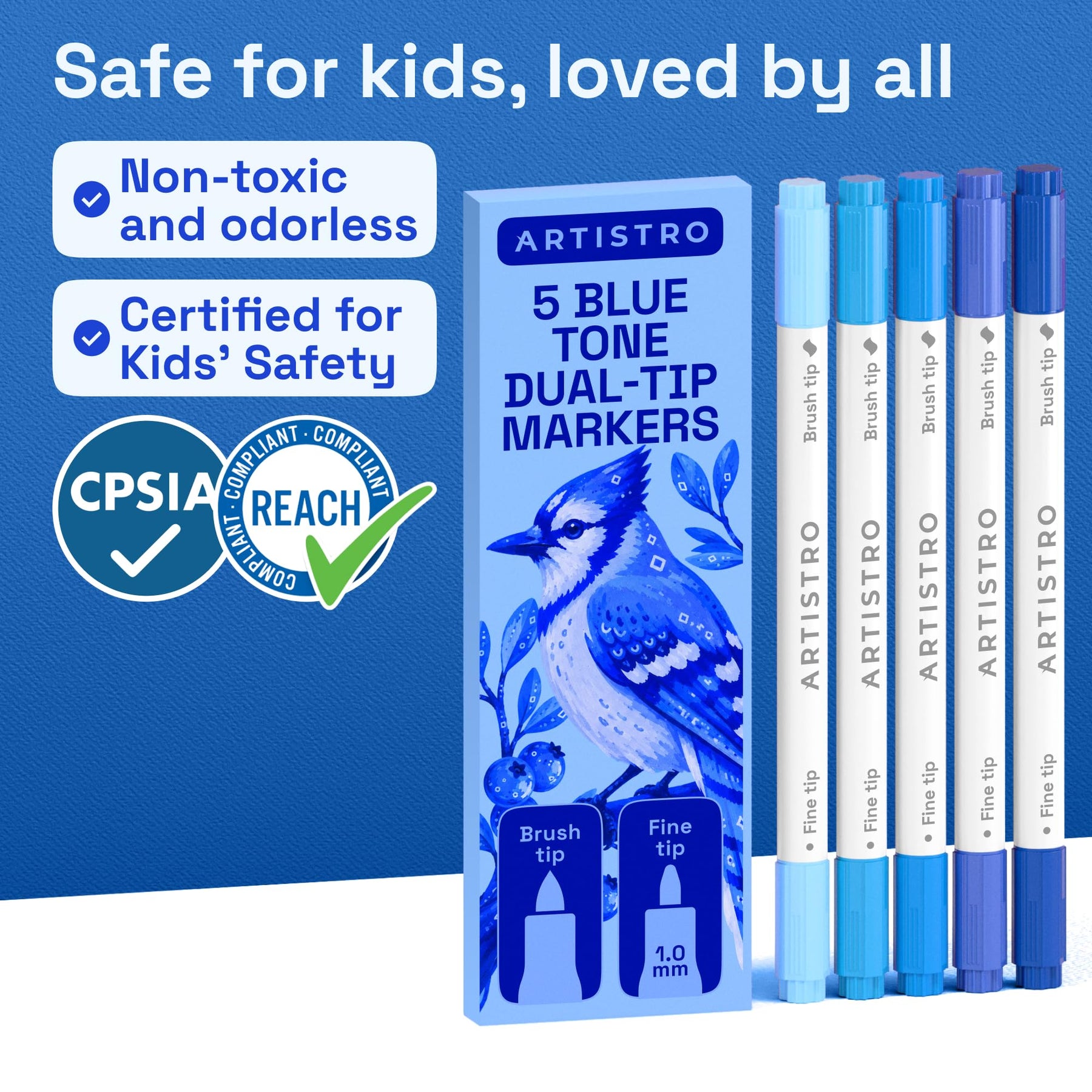 ARTISTRO 5 Blue Tones Dual-Tip Acrylic Paint Marker Pens for Drawing