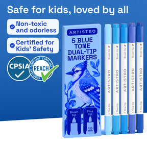 ARTISTRO 5 Blue Tones Dual-Tip Acrylic Paint Marker Pens for Drawing