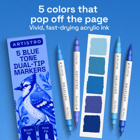 ARTISTRO 5 Blue Tones Dual-Tip Acrylic Paint Marker Pens for Drawing