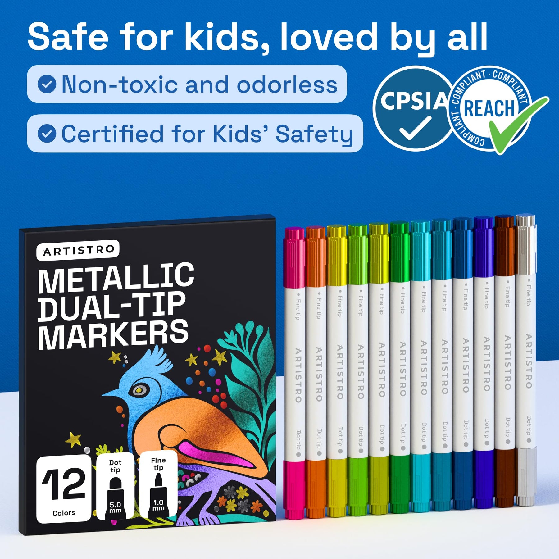 ARTISTRO Metallic Dual-Tip Acrylic Paint Marker Pens - Set of 12