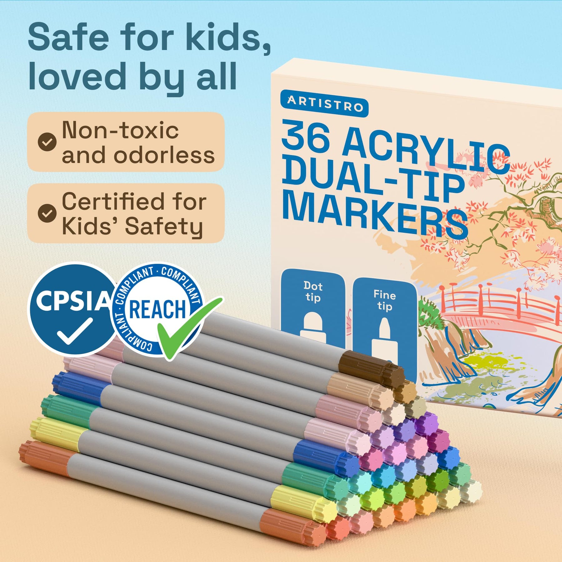 ARTISTRO 36 Pastel Dual-Tip Acrylic Paint Marker Pens
