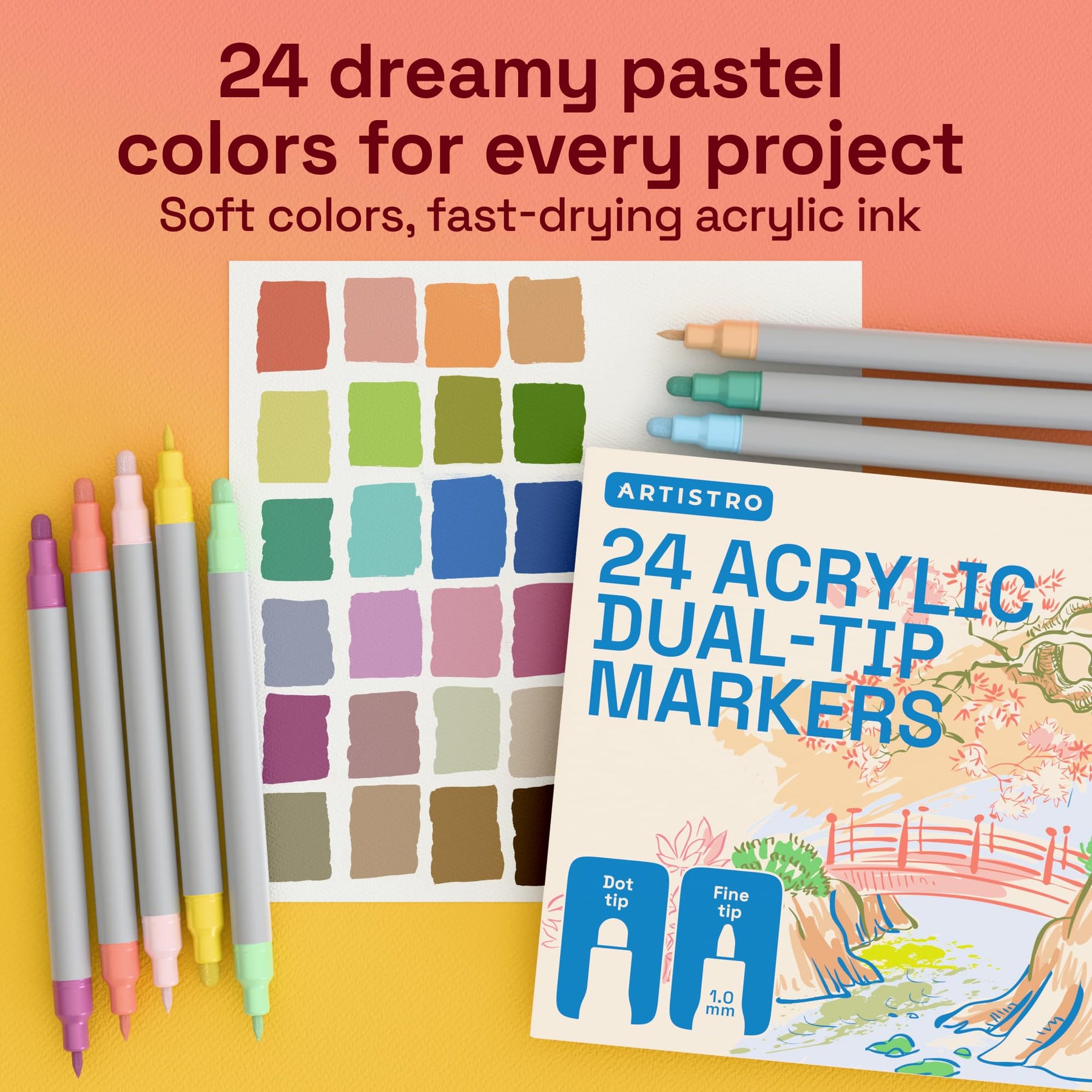 ARTISTRO 24 Pastel Dual-Tip Acrylic Paint Marker Pens